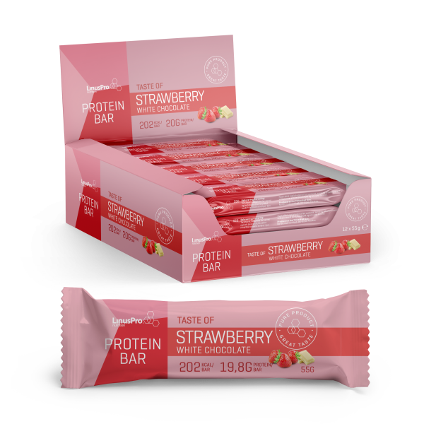 LinusPro Protein Bar - Strawberry White Chocolate (12x 55g) - OBS! BEDST FØR D. 24/11/2023